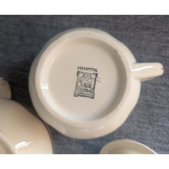 Grindley "Creampetal" Cream and Sugar Bowl Set with Lid, Gold Trim & Bro… - Picture 3 of 5